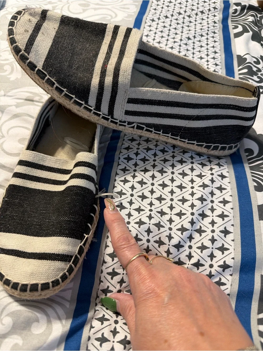 Black & Cream Striped Slip-On Shoes